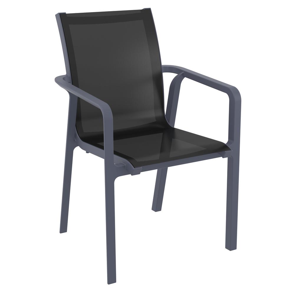 Pacific 5 Piece Dining set with Extension Table and Sling Arm Chairs Dark Gray Frame Black Sling