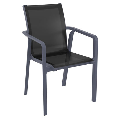 Pacific 5 Piece Dining set with Extension Table and Sling Arm Chairs Dark Gray Frame Black Sling