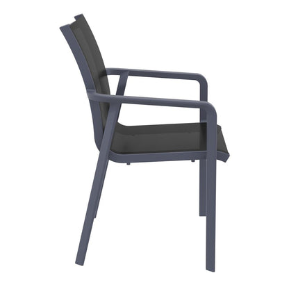 Pacific Sling Arm Chair Dark Gray Frame Black Sling, Set of 2
