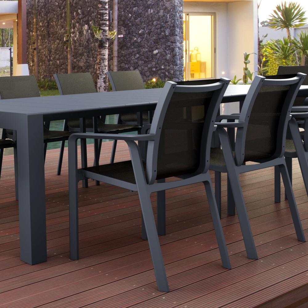 Pacific Sling Arm Chair Dark Gray Frame Black Sling, Set of 2