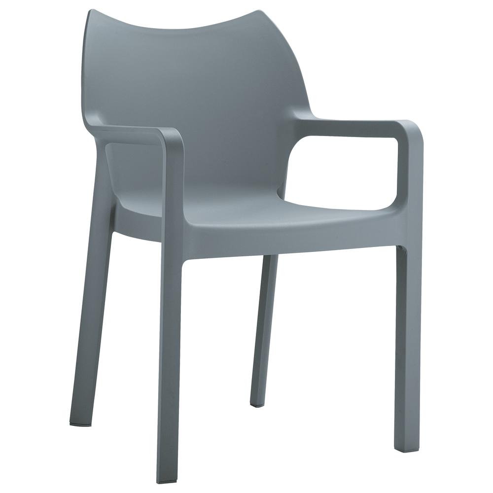 Resin Outdoor Dining Arm Chair, Set of 2, Dark Gray, Belen Kox