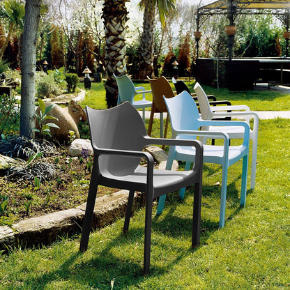 Resin Outdoor Dining Arm Chair, Set of 2, Dark Gray, Belen Kox