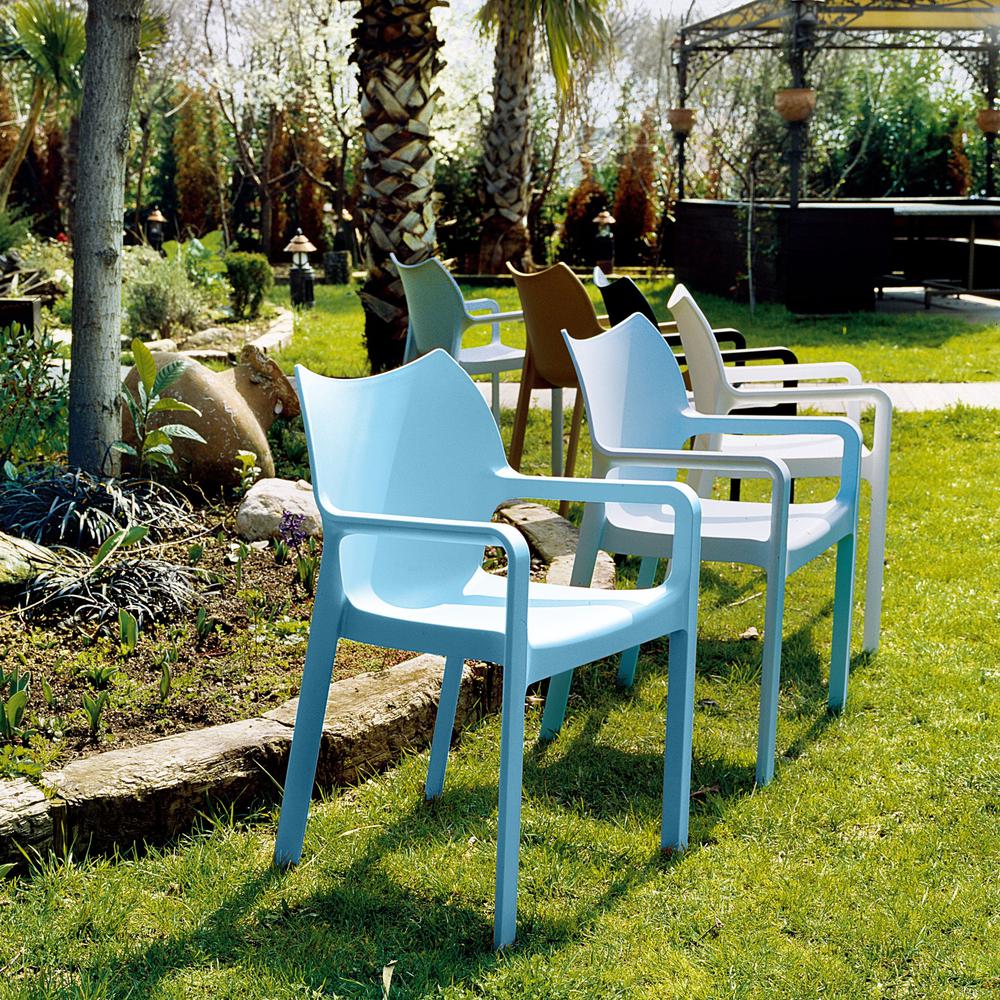 Resin Outdoor Dining Arm Chair, Set of 2, Light Blue, Belen Kox