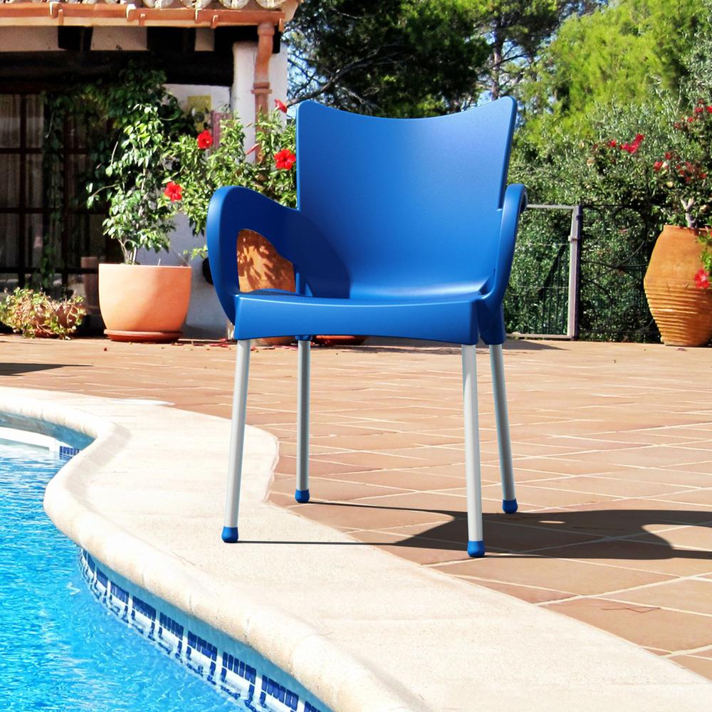 Romeo Resin Dining Arm Chair Dark Blue, Set of 2