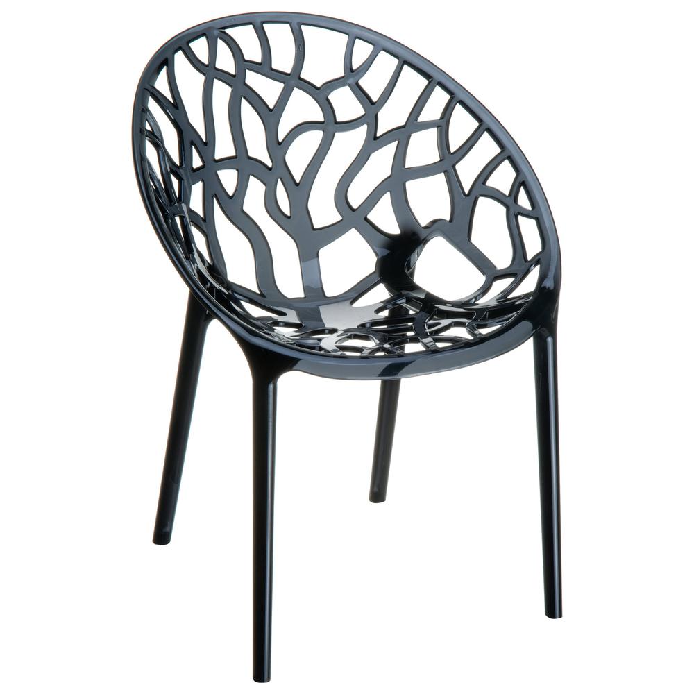 Crystal Polycarbonate Modern Dining Chair Transparent Black, Set of 2