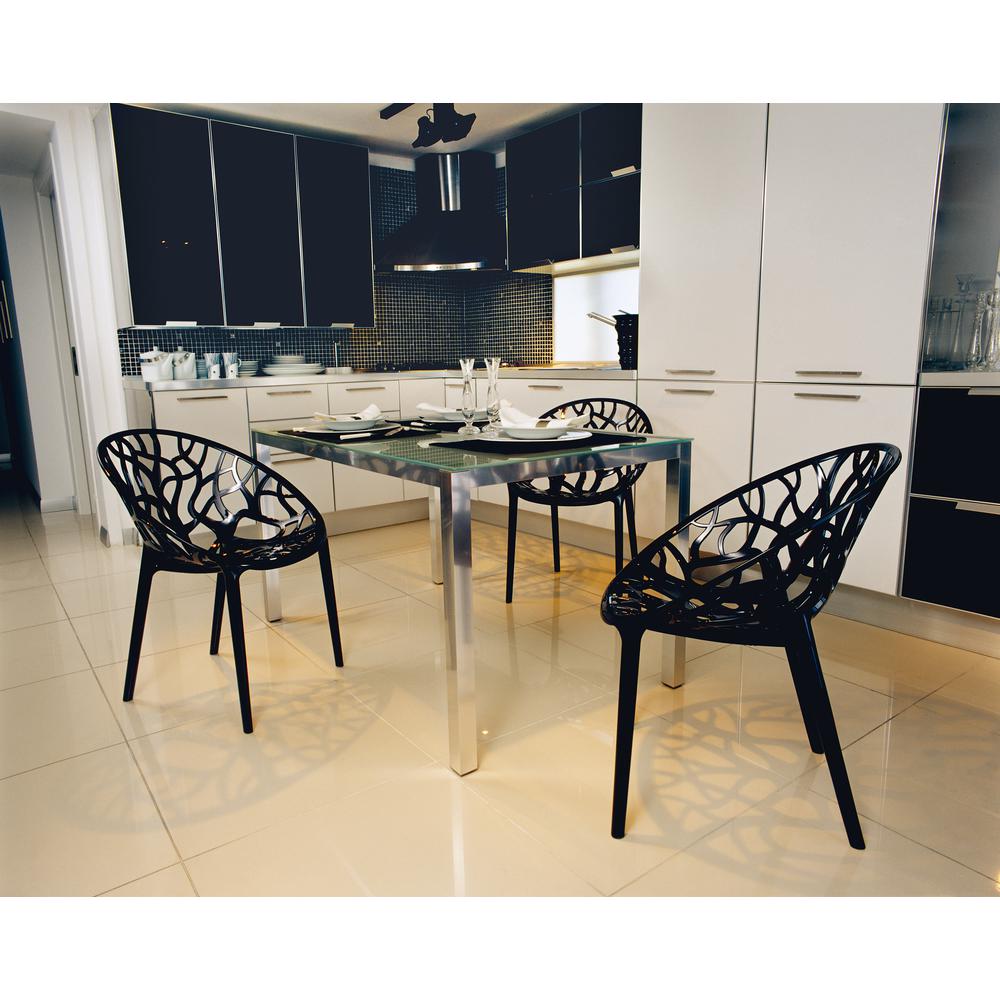 Crystal Polycarbonate Modern Dining Chair Transparent Black, Set of 2