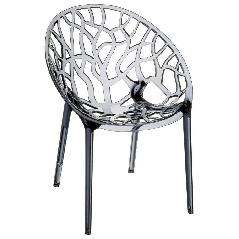 Crystal Polycarbonate Modern Dining Chair Transparent Smoke Gray, Set of 2
