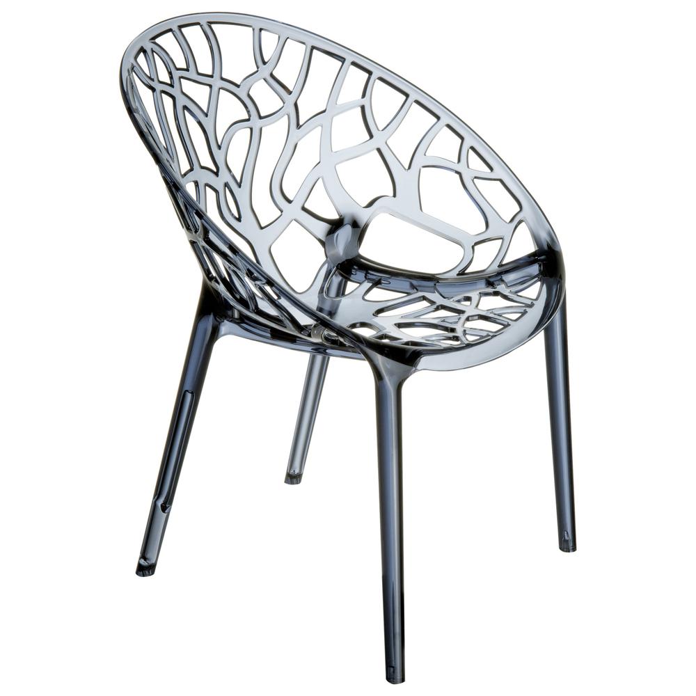 Crystal Polycarbonate Modern Dining Chair Transparent Smoke Gray, Set of 2
