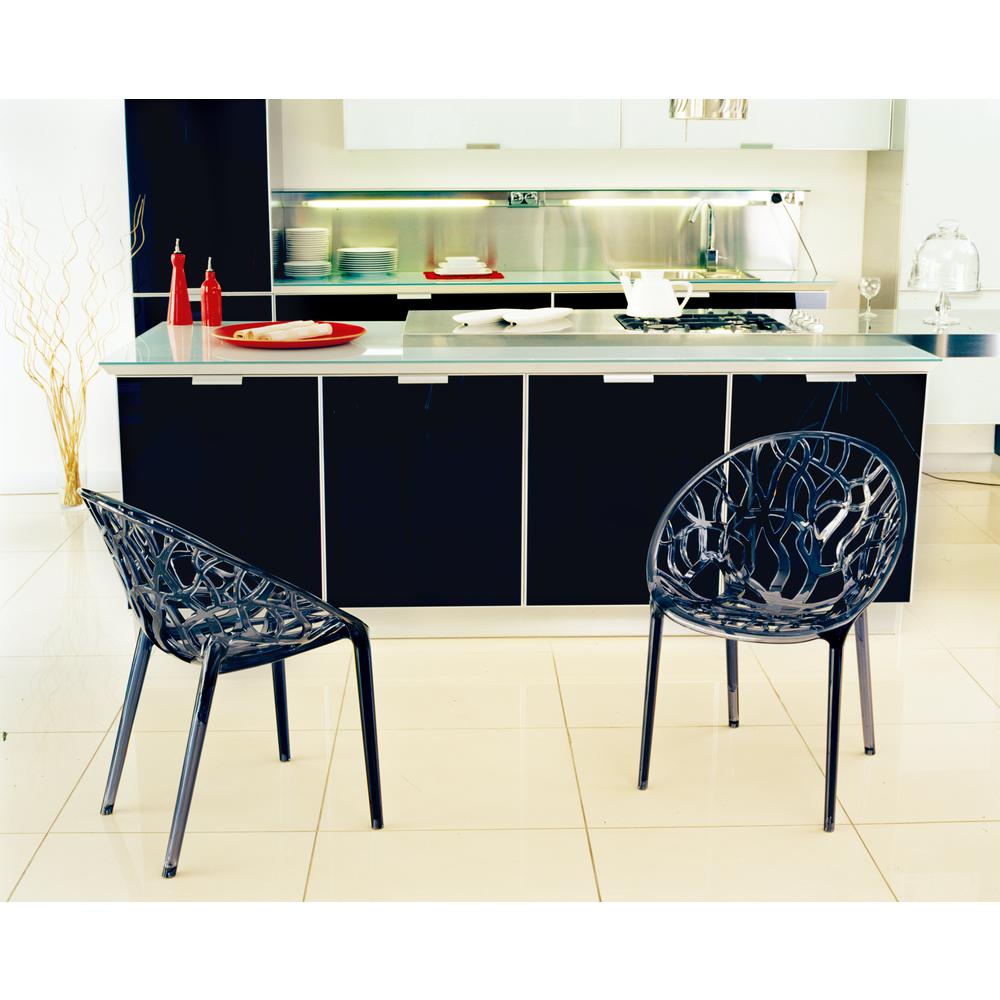 Crystal Polycarbonate Modern Dining Chair Transparent Smoke Gray, Set of 2