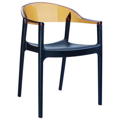 Modern Dining Chair, Set of 2, Black Seat Transparent Amber Back, Belen Kox