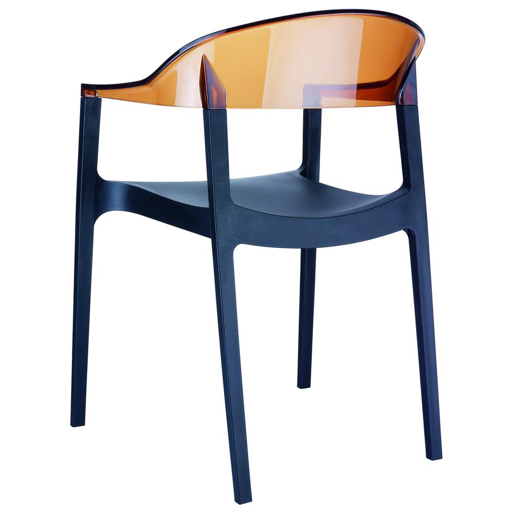 Modern Dining Chair, Set of 2, Black Seat Transparent Amber Back, Belen Kox