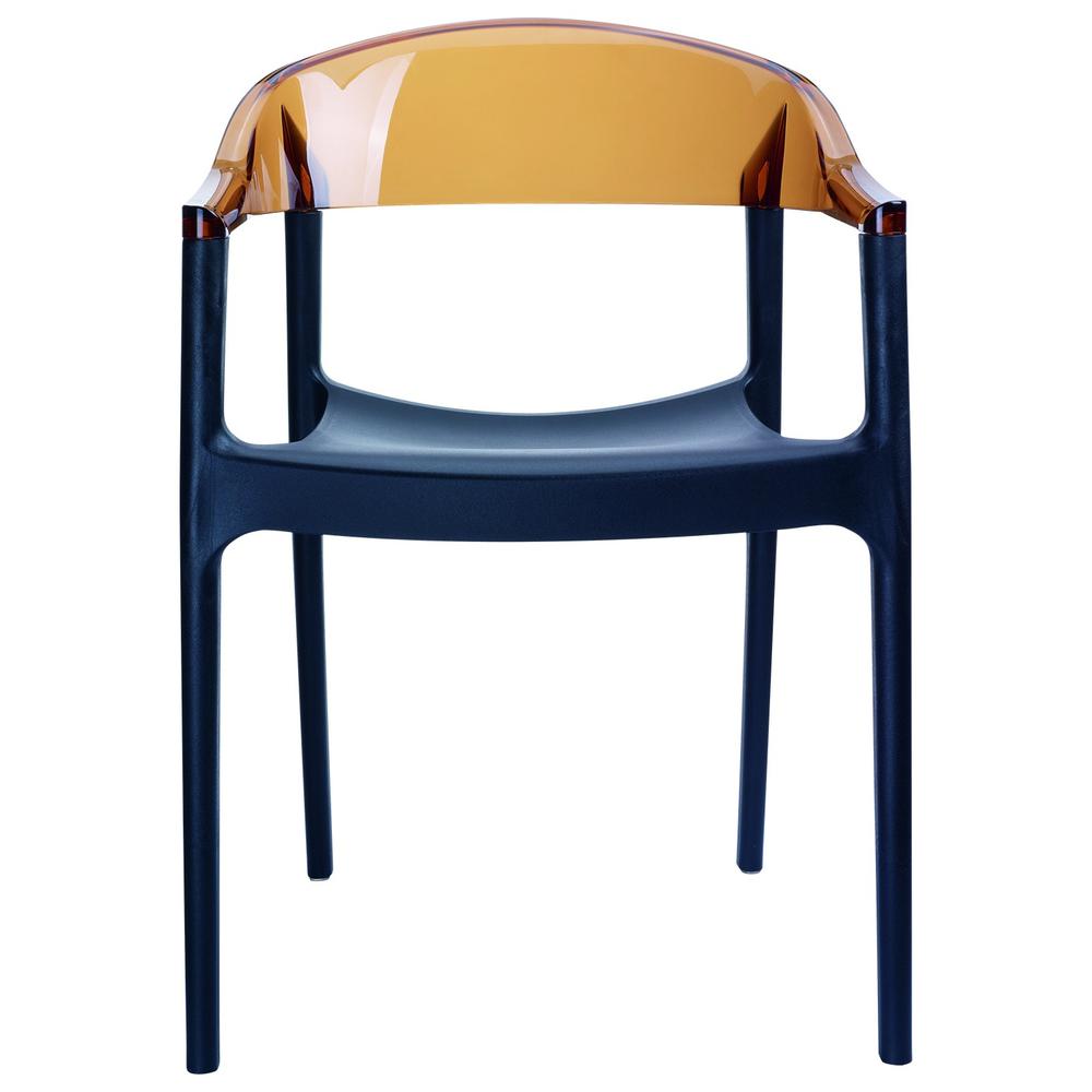 Modern Dining Chair, Set of 2, Black Seat Transparent Amber Back, Belen Kox