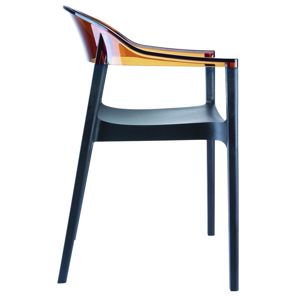 Modern Dining Chair, Set of 2, Black Seat Transparent Amber Back, Belen Kox