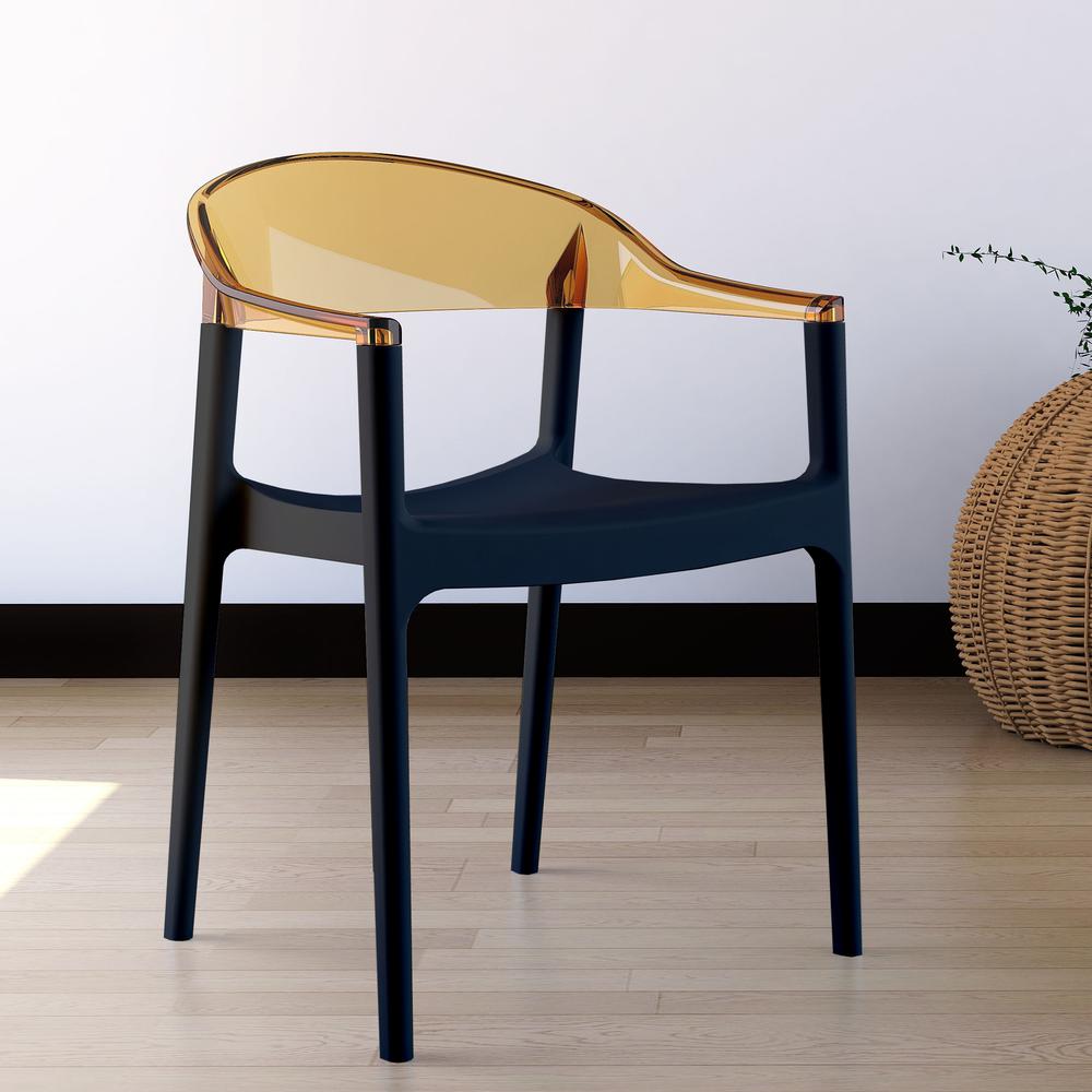 Modern Dining Chair, Set of 2, Black Seat Transparent Amber Back, Belen Kox