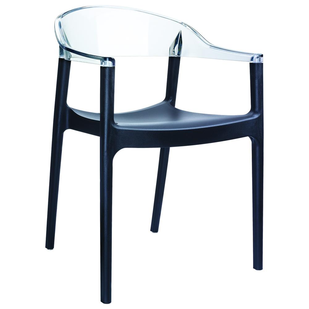 Carmen Modern Dining Chair Black Seat Transparent Clear Back, Set of 2