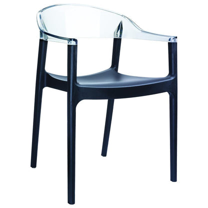 Carmen Modern Dining Chair Black Seat Transparent Clear Back, Set of 2