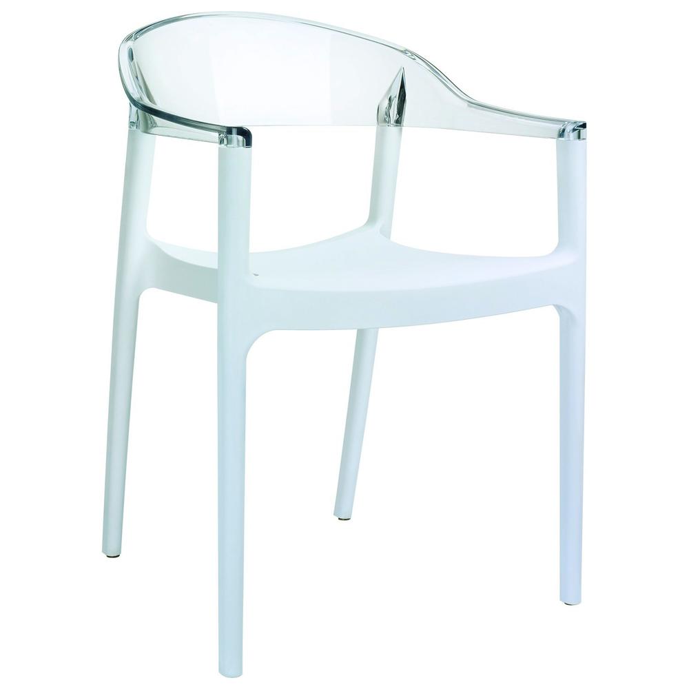 Carmen Modern Dining Chair White Seat Transparent Clear Back, Set of 2