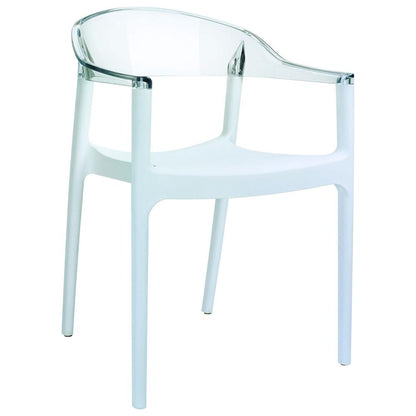 Carmen Modern Dining Chair White Seat Transparent Clear Back, Set of 2