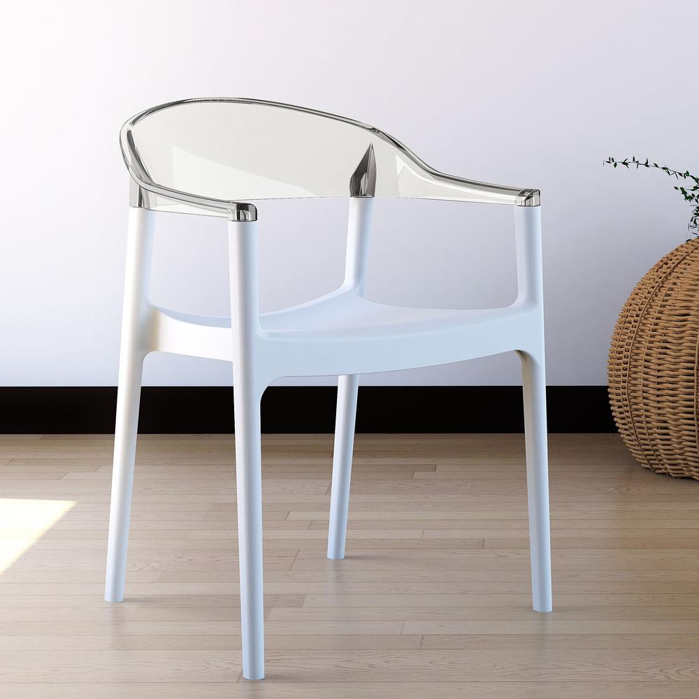Carmen Modern Dining Chair White Seat Transparent Clear Back, Set of 2