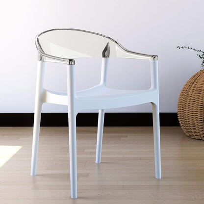 Carmen Modern Dining Chair White Seat Transparent Clear Back, Set of 2