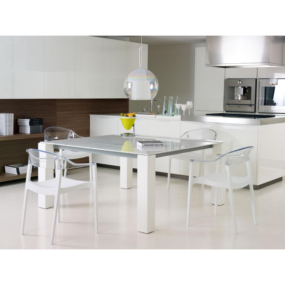 Carmen Modern Dining Chair White Seat Transparent Clear Back, Set of 2