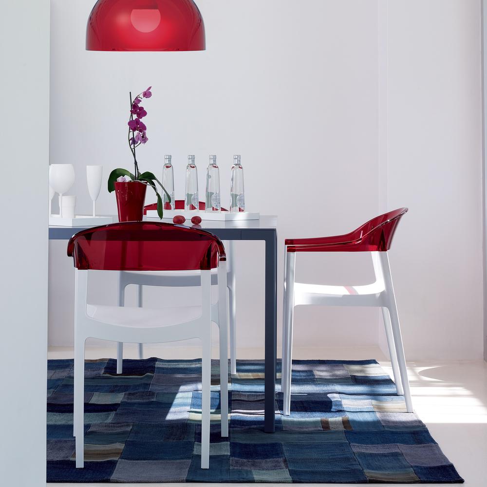 Carmen Modern Dining Chair White Seat Transparent Red Back, Set of 2