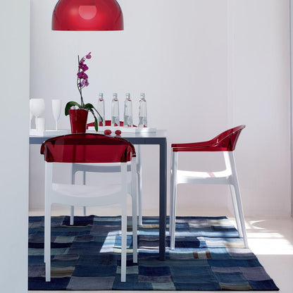 Carmen Modern Dining Chair White Seat Transparent Red Back, Set of 2