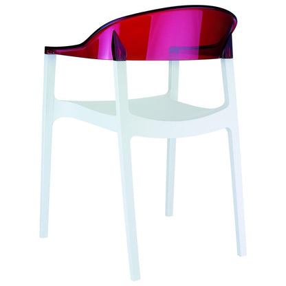Carmen Modern Dining Chair White Seat Transparent Red Back, Set of 2