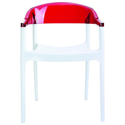 Carmen Modern Dining Chair White Seat Transparent Red Back, Set of 2
