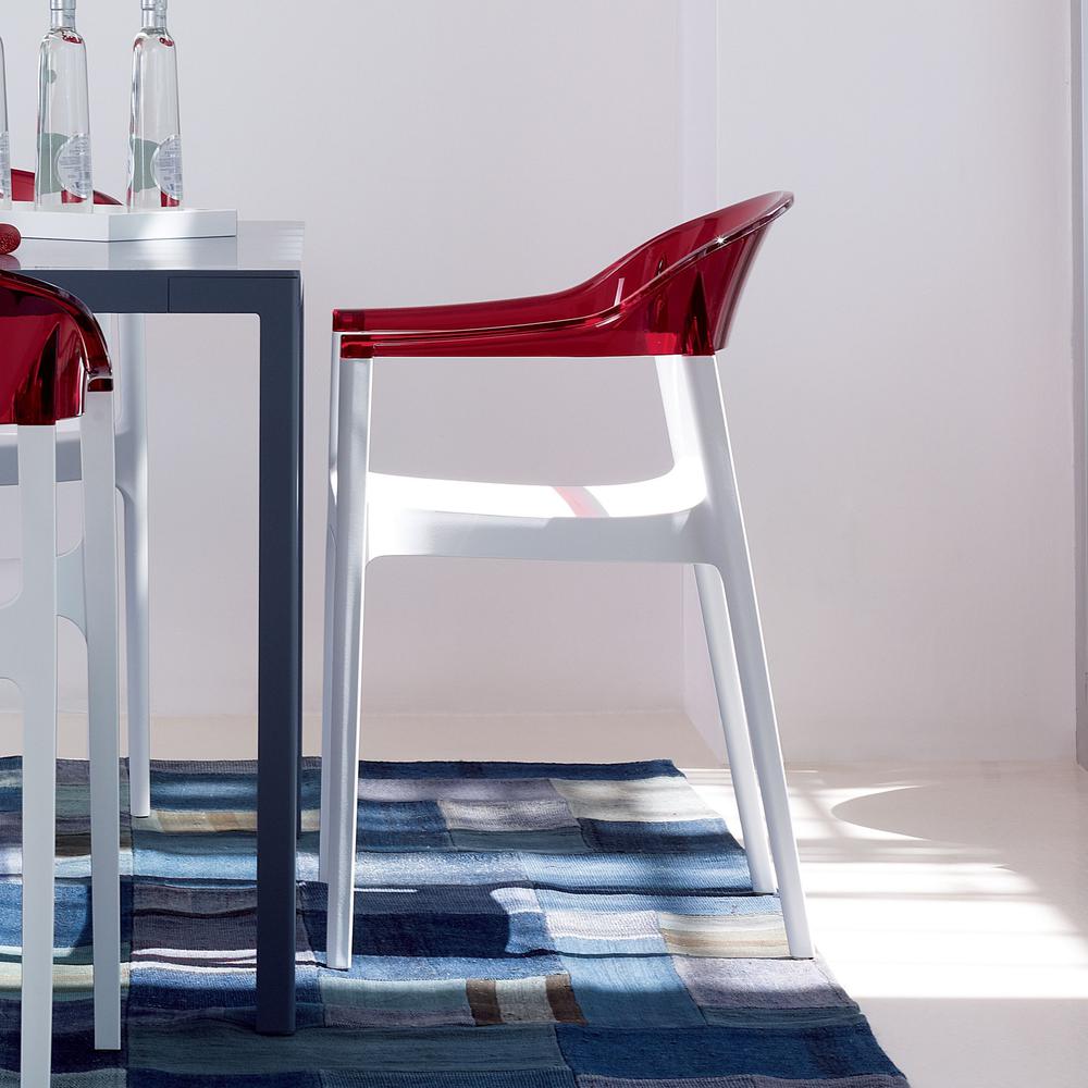Carmen Modern Dining Chair White Seat Transparent Red Back, Set of 2
