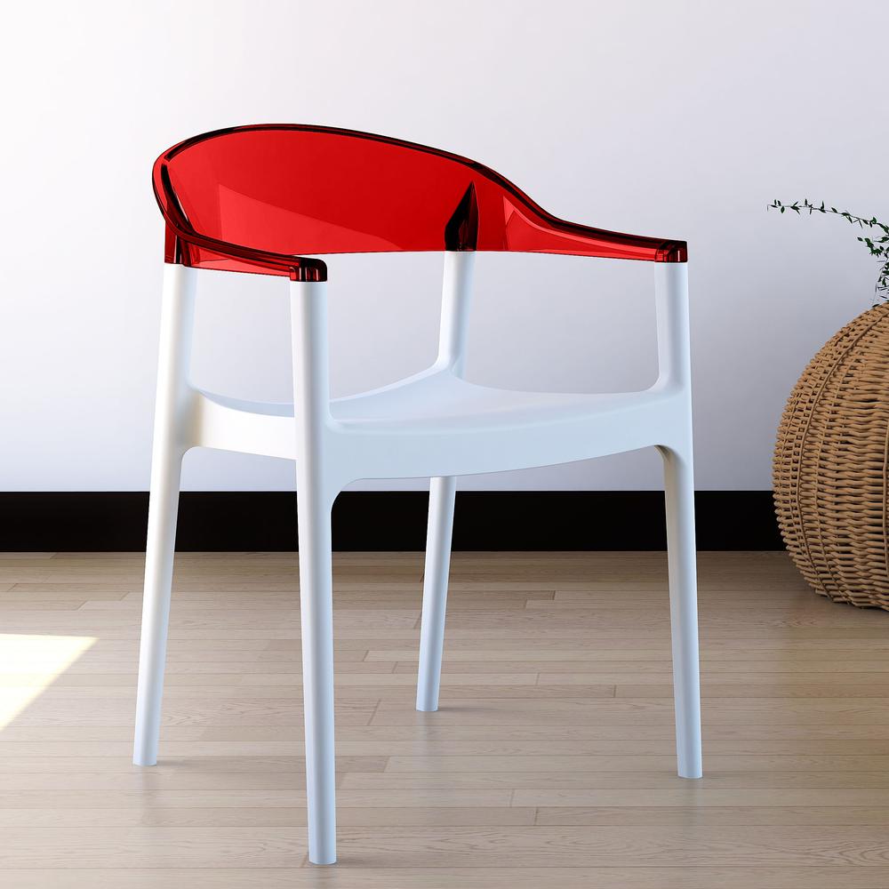 Carmen Modern Dining Chair White Seat Transparent Red Back, Set of 2