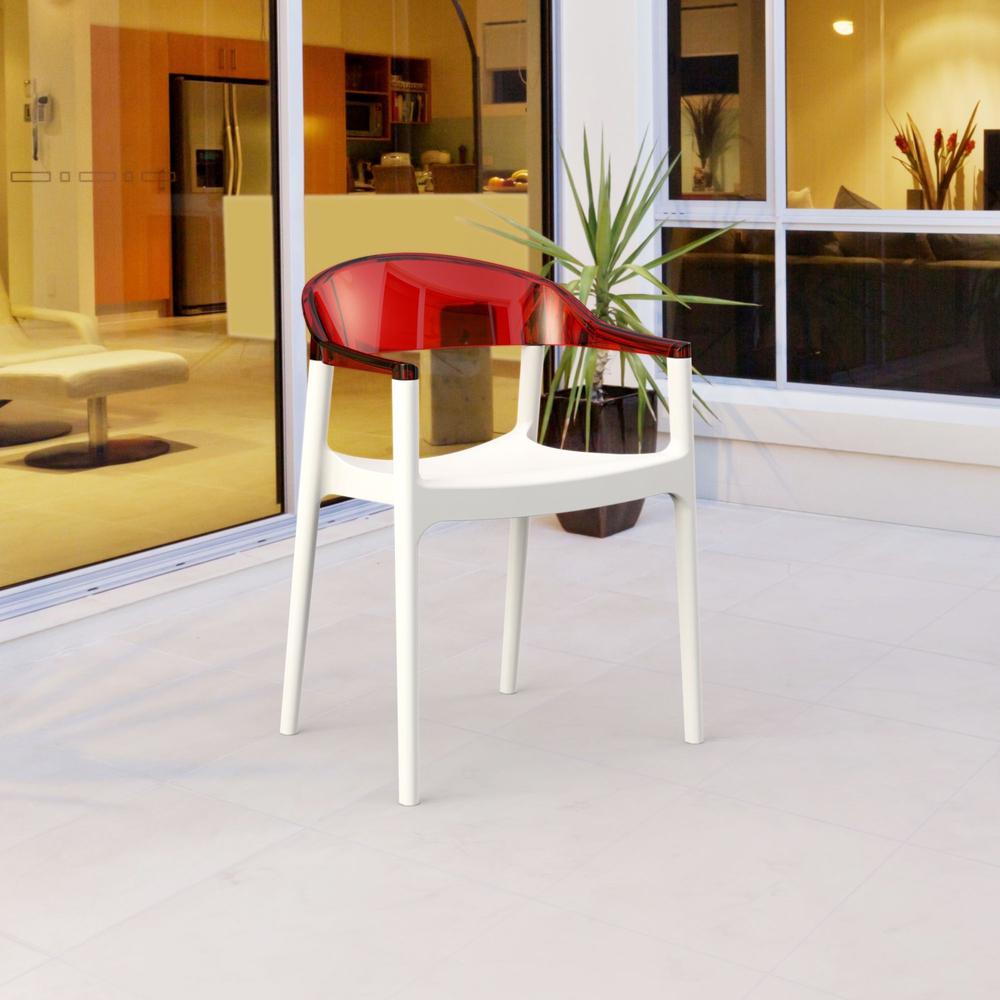 Carmen Modern Dining Chair White Seat Transparent Red Back, Set of 2