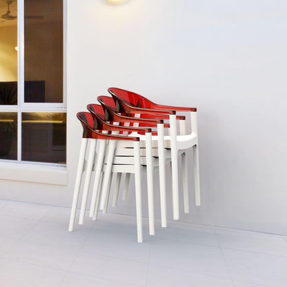 Carmen Modern Dining Chair White Seat Transparent Red Back, Set of 2