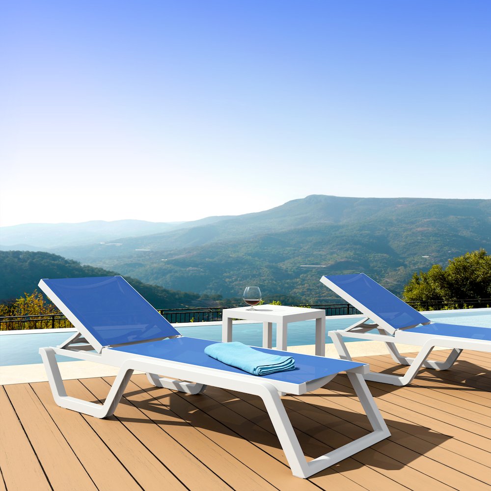 Rio Sling Chaise White Frame Blue Sling