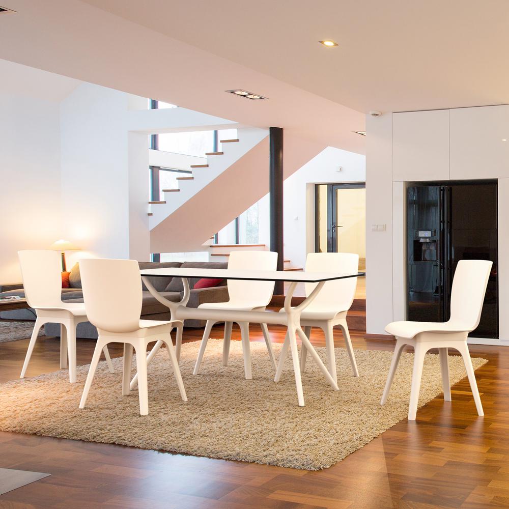 Mio PP Modern Dining Set White 7 Piece with 55 inch Air Table
