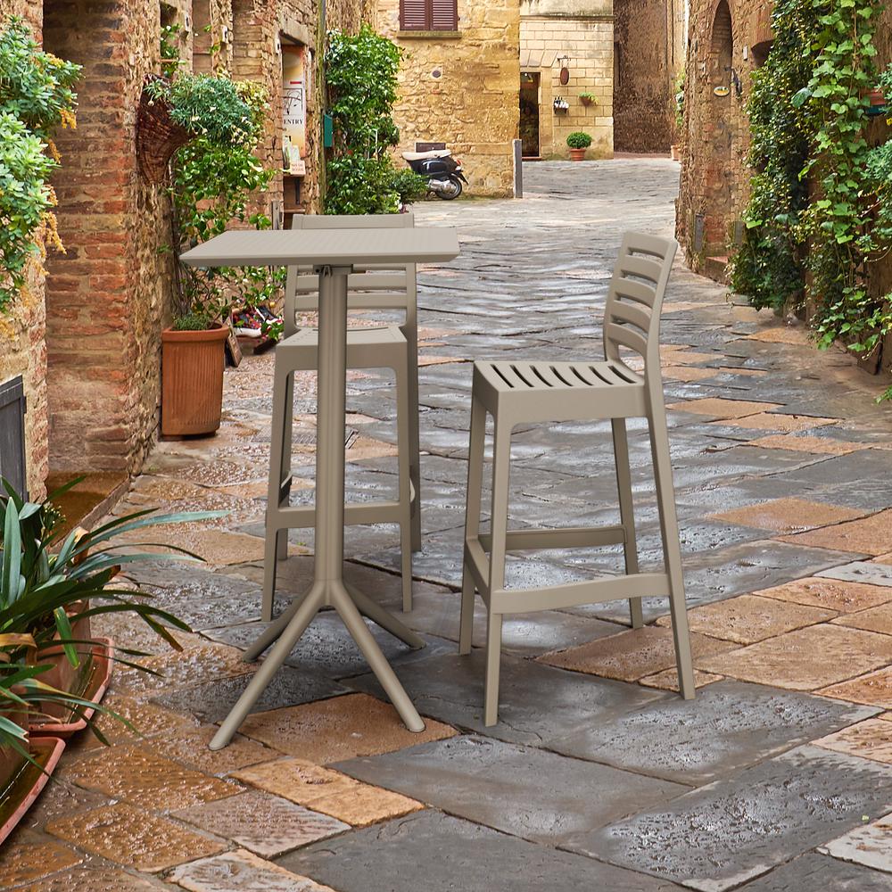 Sky Ares Square Bar Set with 2 Barstools Taupe