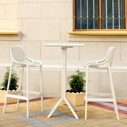 Sky Air Square Bar Set with 2 Barstools White