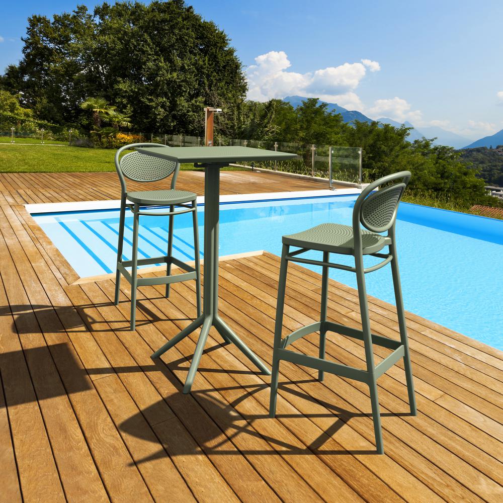 Sky Marcel Square Bar Set with 2 Barstools Olive Green