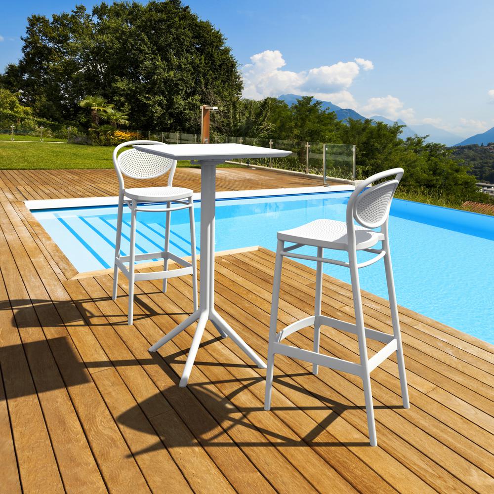 Sky Marcel Square Bar Set with 2 Barstools White