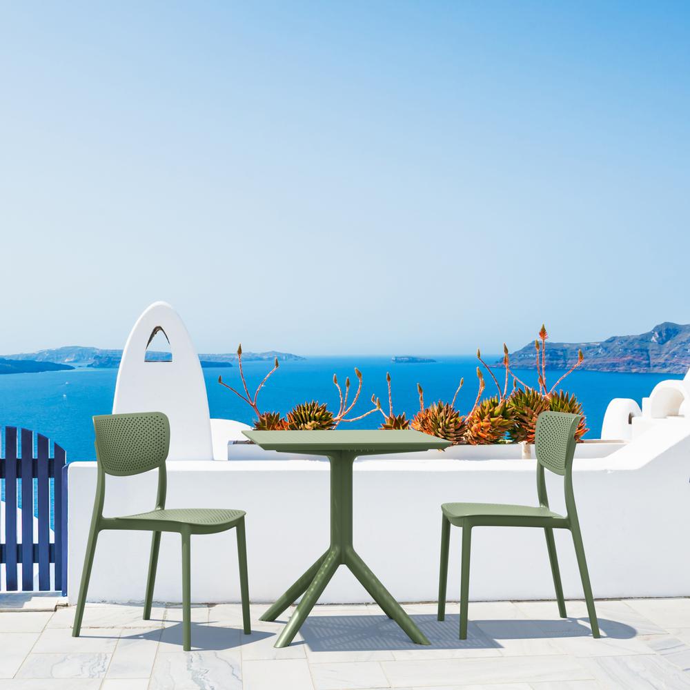 Lucy Outdoor Bistro Set 3 Piece with 31 inch Table Top Olive Green