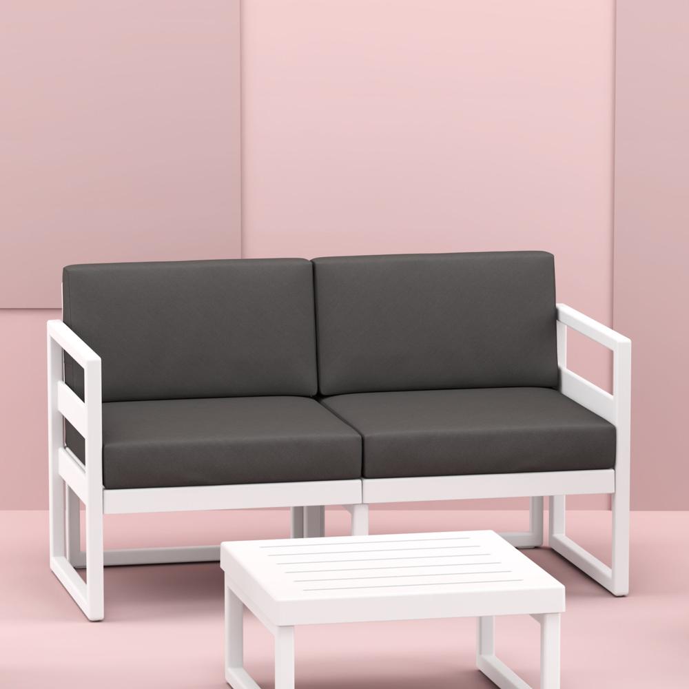 Mykonos Patio Loveseat White with Sunbrella Charcoal Cushion