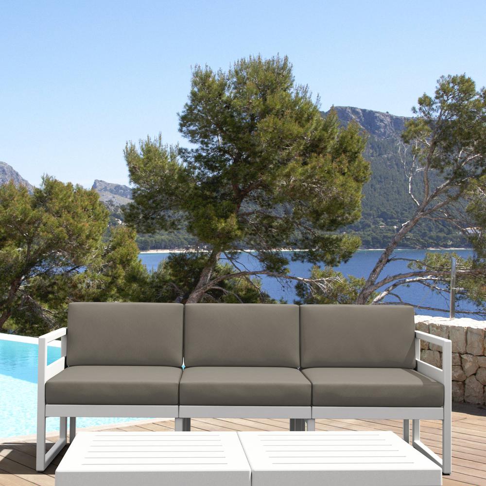 Mykonos Patio Sofa White with Sunbrella Taupe Cushion