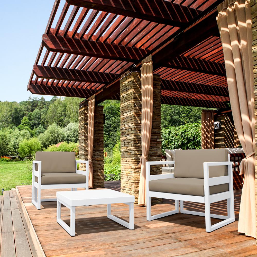 Mykonos Club Seating Set 3 piece White with Sunbrella Taupe Cushion