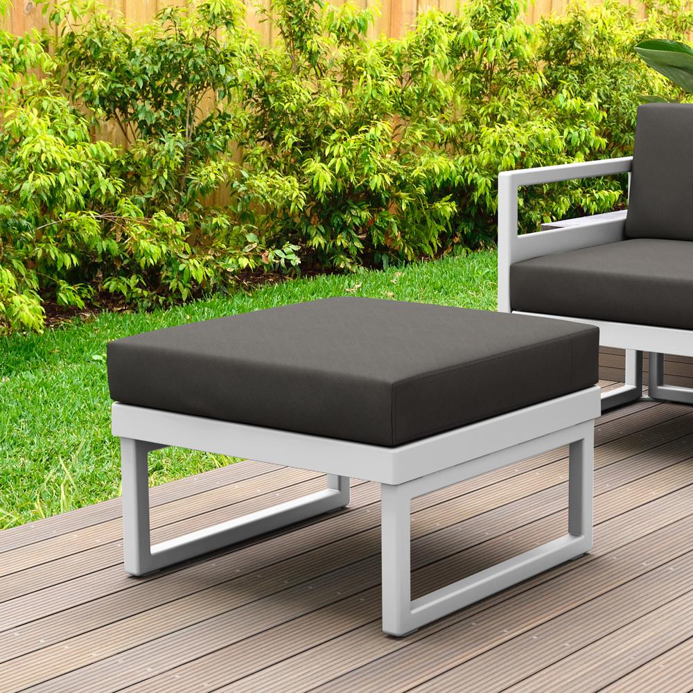 Mykonos Ottoman White with Sunbrella Charcoal Cushion