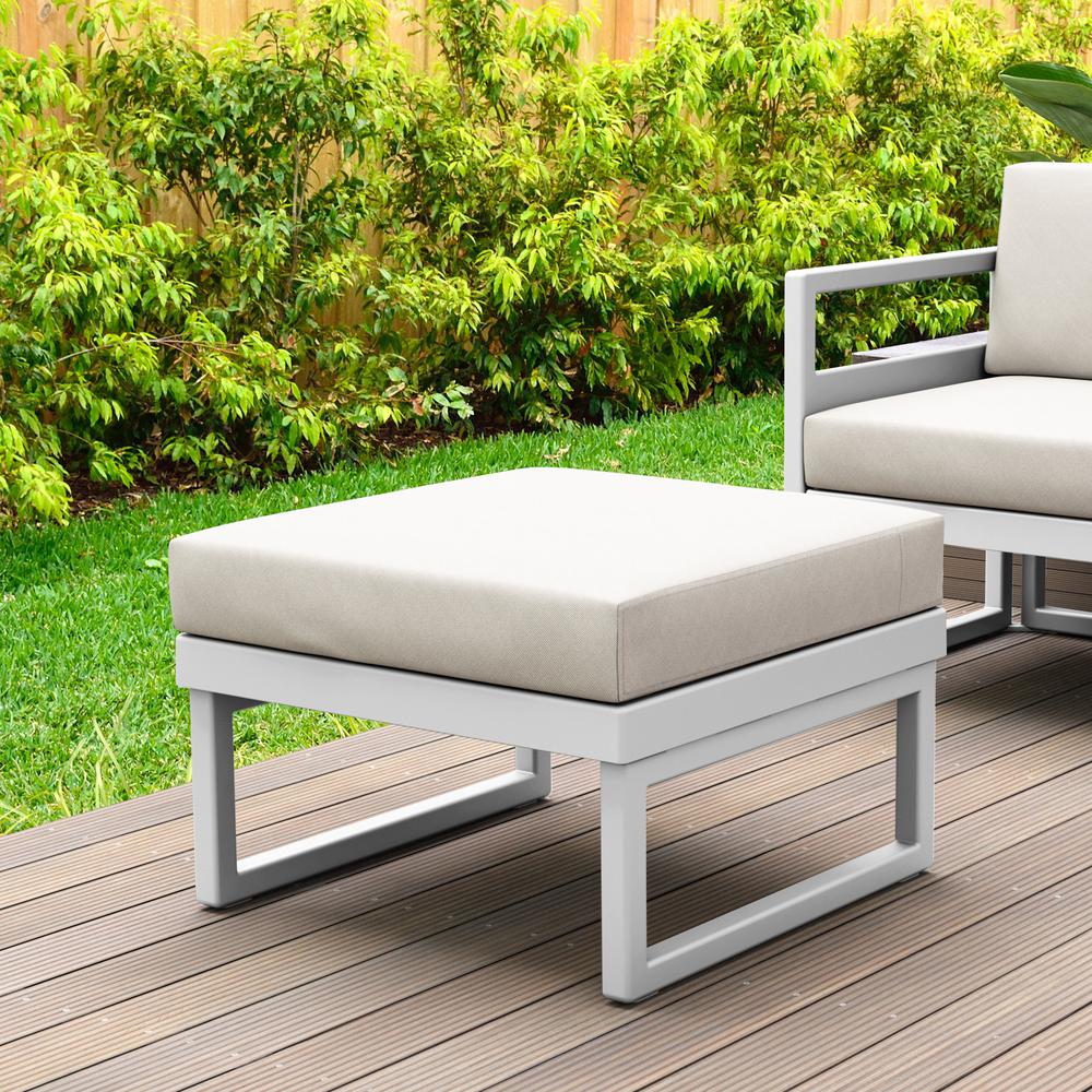 Mykonos Ottoman White with Sunbrella Natural Cushion
