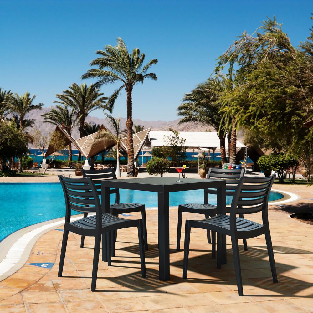 Ares Resin Square Dining Set with 4 Chairs Dark Gray