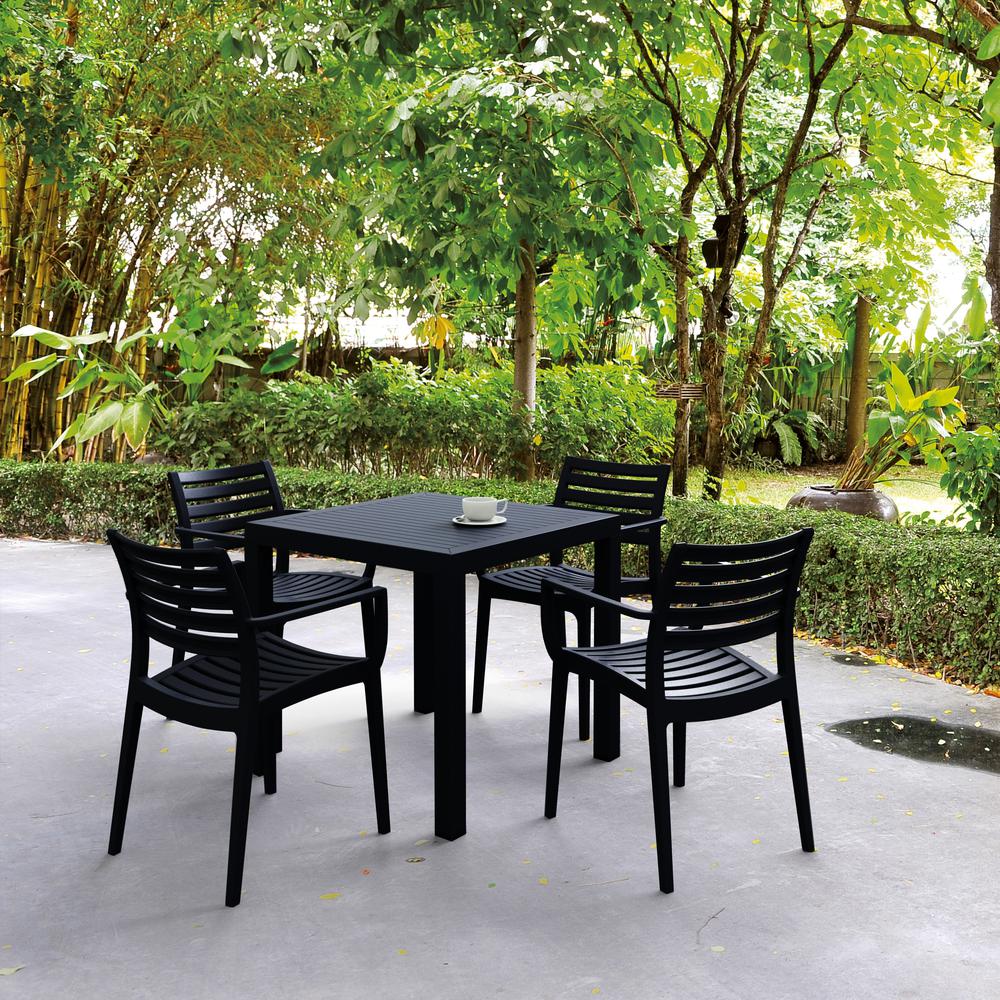 Resin Square Dining Set with 4 Arm Chairs, Black, Belen Kox