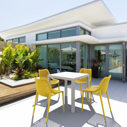 Air Mix Square Dining Set with White Table and 4 Yellow Chairs