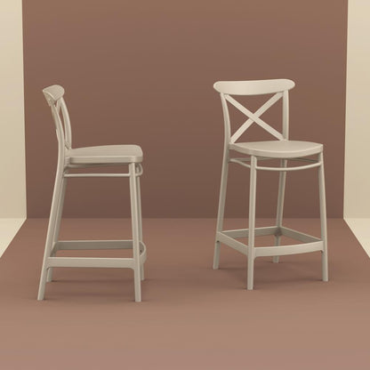 Cross Counter Stool Taupe, Set of 2