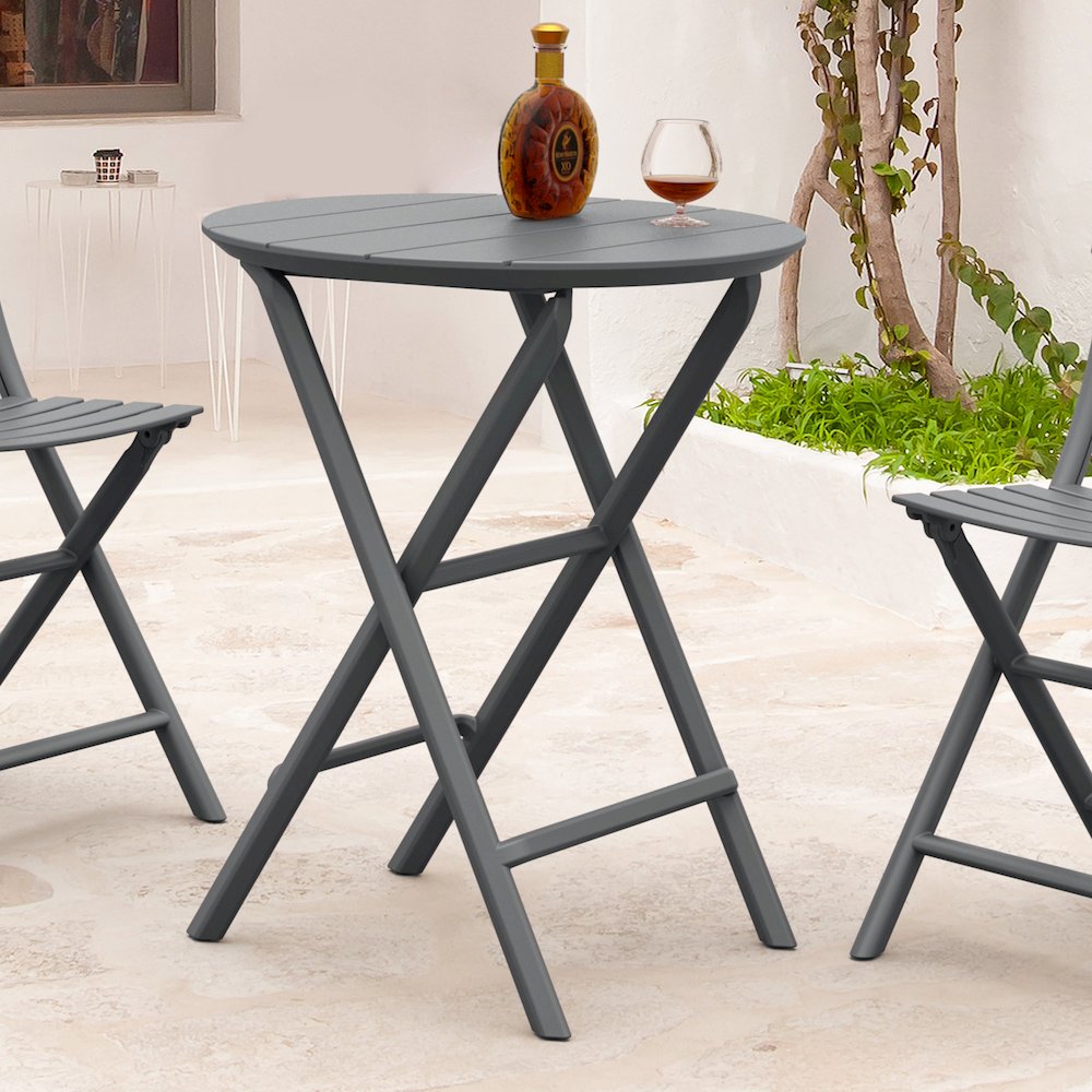 Helen Round Folding Bistro Table 24 inch Dark Gray